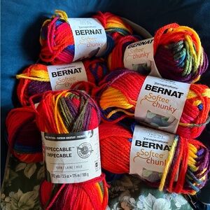 Bernat Softee Chunky Multicolor Yarn - Red, Yellow, Purple Mix & Impeccable